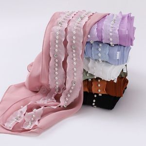 Vrouwen Moslim Bubble Chiffon Hoge Kwaliteit Hijab Sjaals Stitch Kralen Diamond Wrap Islamitische Ramadan Hijaabs Sjaals Lady Veil Sjaal