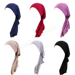 Femmes Musulman Coton Élastique Turban Tête Wrap Foulard Pré-attaché Chapeaux Extensible Cheveux Accessoires Tête Wrap Cancer Cap