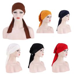 Dames Moslim Hijab Kanker Chemo Hat Turban Cap Hoofd Cover Haarverlies Hoofd Sjaal Wrap Pre-Tied Hoofddeksels Strech Bandana Accessoires