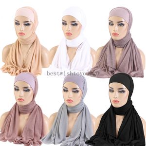 Vrouwen moslim hijab veter omhoog sjaal crêpe tulband hoed islamitische sjaals wrap motorkap amira cap headscarf bandana hoofdband turbante mujer