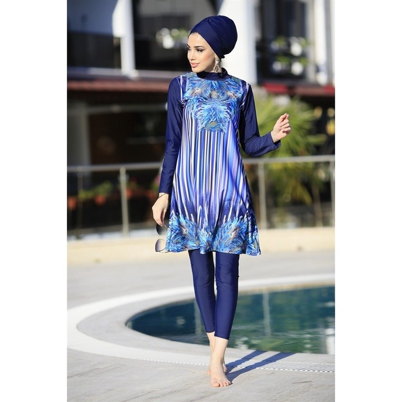 Mulheres muçulmanas roupas de banho longa de mangas longas esportes de natação impressos capa completa hijab 4pcs lslamic burkinis desgaste maiô