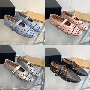 Femmes Nappa Cuir Ballerines Designer Chaussures Habillées Rose Bleu Noir Mocassins À Bout Rond Avec Boîte 545