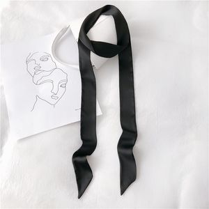 Vrouwen smalle lange sjaal 200x5cm vaste kleur chiffon zijden rubber rode stropdas zwarte zak lint de hoofdbanden choker streamer