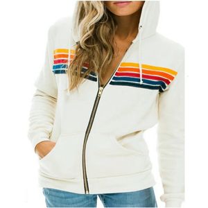 Femmes Nation Zip up Sweatshirt s 5 Stripe Rainbow Manches longues Pull à capuche Loose Stitch Pull 231220