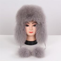 Femmes fourrure naturelle russe Ushanka chapeaux hiver épais oreilles chaudes mode Bomber chapeau femme véritable vraies casquettes 201019252w