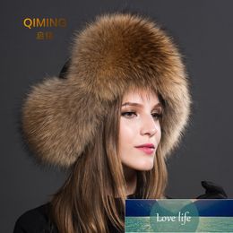 Mujeres Gorros con piel de mapache natural Sombreros Ushanka para invierno Orejas gruesas y cálidas Moda Bomber Pom Pom Hat Lady Real Fur Cap Pompon Precio de fábrica Diseño experto Calidad