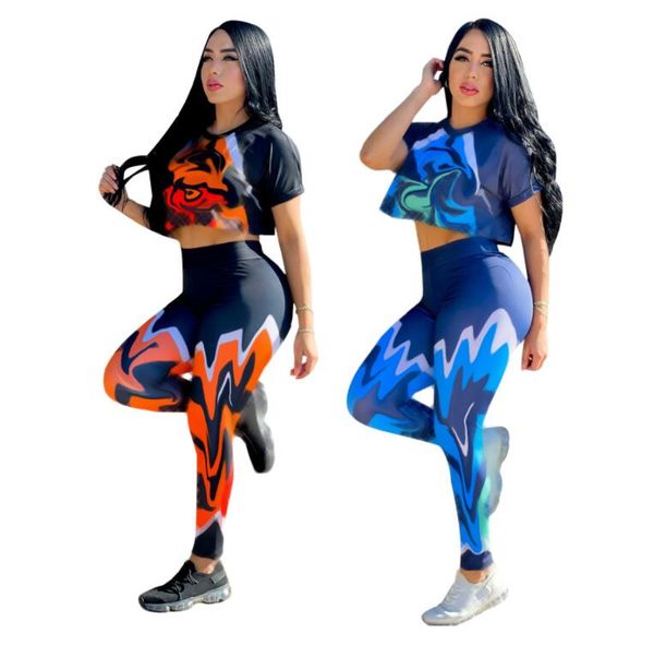 Mujeres Ombligo expuesto Conjuntos sexy Verano Manga corta O-cuello Camisetas + pantalones Conjunto de dos piezas Chándales Traje delgado Mujeres Traje de jogging envío gratis