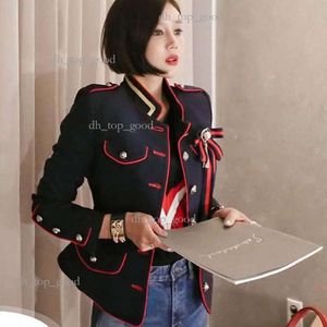 Blazer femme marine Feminino simple boutonnage noeud broche Blazer court bureau femme Chic coupe cintrée Blazer pierres île