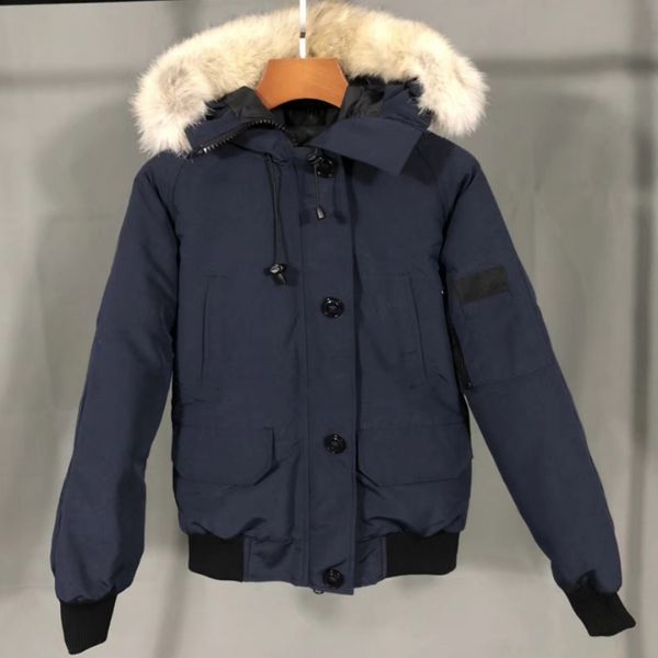 Mujeres Navy Down Parkas Coat Bomber Jacket Fur Hooded Full Zip Winter Outwear Parkas tamaño xs-xxl