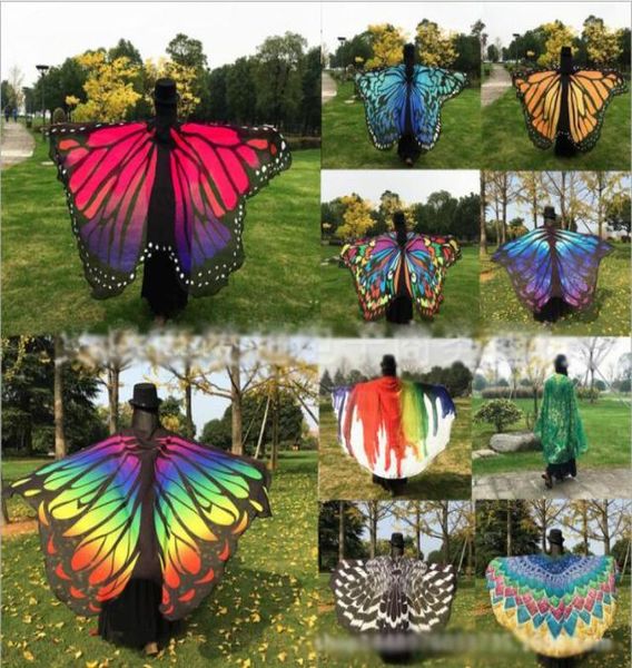 Femmes nouvelles colorées Butterfly Wing Cape Mariffon Long Scarf Party Écharpes Écharpes Peacock Poncho Châle enveloppe de plage serviette Sarong Cover 2636323