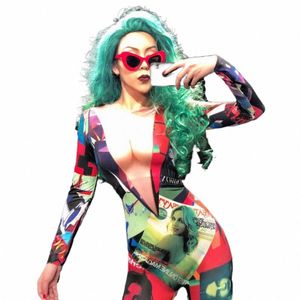 Femmes nouvelles couleurs sexy saut en combinaison 3D Journal du journal bodySuit Party Performance Performance Wear Dancer Singer Costume Show Clothing K975 #