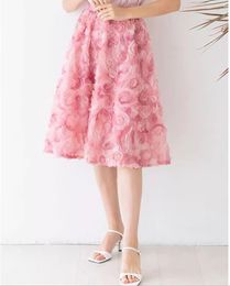 Femmes Nouveau design Fashion Français Taille élastique élégante Rose Rose Rose Gauze Robe de bouée Longueur Longueur Sml