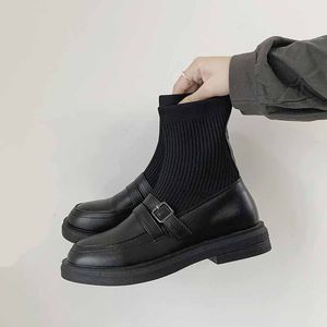 Vrouwen nieuwe ontwerper vrouwelijke laarzen schoenen rond teen midden kalf mode laag rubber midden kalf zwarte dames herfst hoef