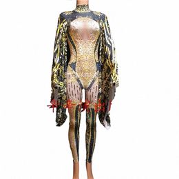 Mujeres New FI 3D Impresión Traje de mono Celebrate Rhineste disfraz Femenino Singer Big Manges Bodysuit Performance Wear B3WC#