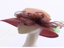 Femmes New Floral Wide Brim Summer Beach Hat Wheat Straw Lady Girl Girl Sun Chat pour les vacances CAP GORROS3915716