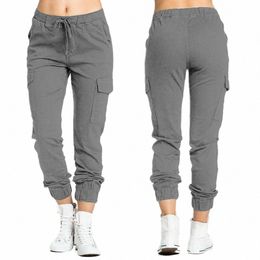 Nieuwe harembroek effen kleur casual elastische taille safari-stijl broek fi streetwear sportbroek zakken werkbroek d6yS #