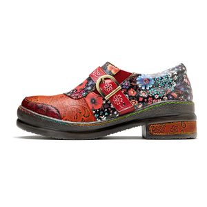 Vrouwen nieuwe lederen bohemia pumps jurk schoenen plat metalen gesp gix kleur ronde tenen lente zomer retro s