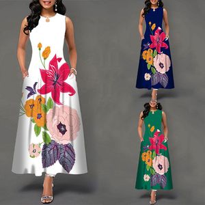 Vrouwen nieuwe losse bloemen vintage gat ruches breier jurk grote grote zomer camis feest elegante maxi -jurken