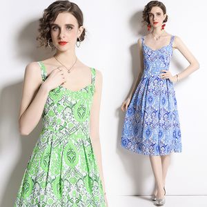 Vrouwen Nieuwe Summer Sling Dress 2022 Trendy Girl Dress High-End Fashion Casual Lady Mouwloze jurken Holiday-jurken