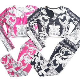 Mujeres nuevo chándal de yoga estampado de moda letra floral leggings ajustados con tops de puente diseñador de lujo otoño invierno 2 unids conjuntos ropa de mujer