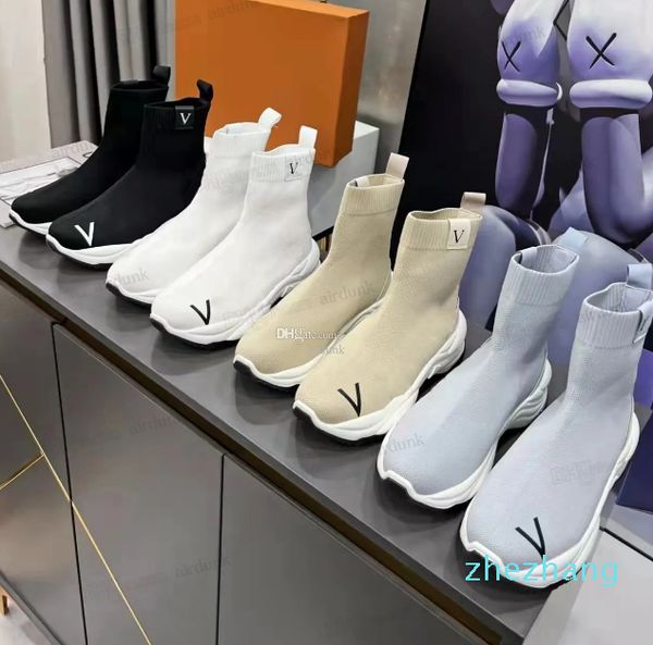 Zapatillas de deporte para mujer, bota de tela inglesa, caña alta, negro, blanco, Beigo, gris, calcetines informales para mujer, plataforma kint Trainer, talla de zapatillas