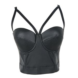 Mujeres Night Club Caged Bralette Moda PU Cuero Bustier Bra Fiesta de baile Recortada Top Camis Tube-Top con correa S-XL