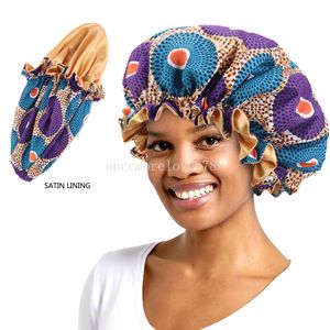 Vrouwen Nachtslaapmuts Afrikaans Patroon Ankara Print Motorkap Satijnen Voering Zachte Extra Grote Hoofdkleding Dames Headwrap Haarverzorging Hoed