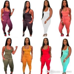 Femmes deux pièces pantalons ensemble tenues de sport d'été Sexy gilet débardeur pantalon de survêtement ceinture attache Jogging costume grande taille vêtements