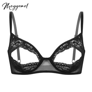 Femmes au mamelon exposé soutien-gorge sexy ouverte en dentelle en denterie lingerie exotique Brassiere Club See-Through Bralette Fire-sans soutien-gorge sans doublure 240320