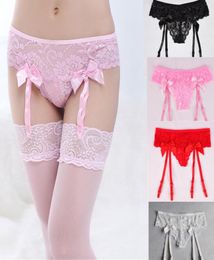 Porte-jarretelles classique en dentelle et maille pour femmes, non amovible, avec nœuds en satin, lingerie sexy, accessoires transparents, rouge, blanc, noir, rose, S3266727