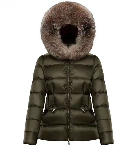 Femmes Nylon court doudoune fermeture éclair poches ceinture épais chaud manteau classique concepteur dame fourrure capuche longue vêtements d'extérieur d'hiver