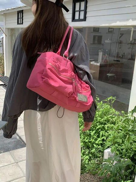 Bolso de hombro de nylon para mujeres rosa Y2K estilo de bolso casual