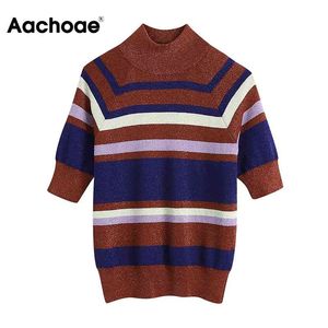 Femmes O Cou Stripe Batwing Manches Courtes Casual Pull Pull Femelle Gaine Douce Tricoté Dames Jumper Tops 210413