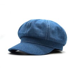 Femmes chapeau octogonal dames Denim béret chapeau Cowboy casquette gavroche Gatsby casquette octogonale boulanger culminé béret chapeau de conduite