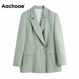 Femmes Office Wear Double boutonnage Blazer à manches longues élégante veste verte femme col cranté manteau d'extérieur 210413