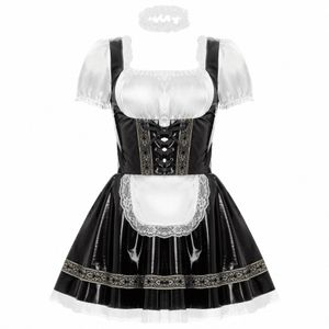 Dames Oktoberfest Meidkostuums Traditioneel Duits Beiers Bieroutfits Glanzend PU-leer Kanten rand A-lijn Dr met april n76Z #