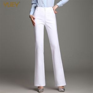 Femmes OL Minceur Bureau Pantalon Évasé Taille Haute Plus La Taille Pure Couleur Coton Extensible Droite Casual Blanc Noir Pantalon S 4XL 211115