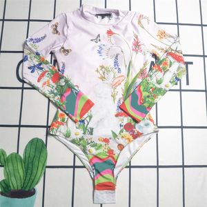 Traje de baño de una pieza para mujer, trajes de baño de playa, estampado de diseñador, bikini con letras florales, mono de manga larga, moda para niñas adolescentes, trajes de baño ajustados, ropa de mujer