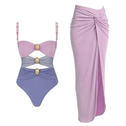Vrouwen één stuk zwempak vrouwelijke badmode maxi jurk strandkleding zwempak badpak bikini set sarong biquini cover-up 240327
