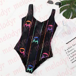 Traje de baño de una pieza para mujer, traje de baño negro con estampado de letras, traje de baño acolchado de secado rápido, ropa de playa