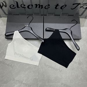 Vrouwen één schoudervest borduurwerktanks tops brief sexy breis tees zomer gebreide kleding