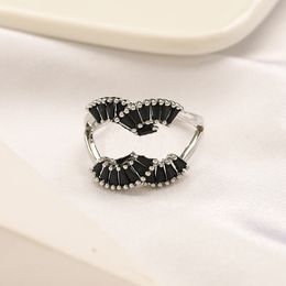 Vrouwen open cluster ring merk cadeau verstelbare diamanten ring 925 zilveren ontwerper sieraden zwarte ring veerpaar familie accessoires met doos