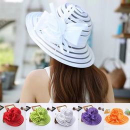 Mujeres Organza Sun Hats Elegant Ladies Bucket Hat Iglesia de boda Fashion Fashion Summer Wide Brim Big Floral Fedora Y240320
