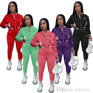 Dames buitentracksuits borduurwerk twee stuk sport outfits roze velours sweatsuits rits pocket lange mouw jas + broek jogger sets
