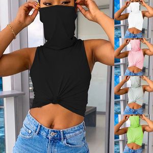 Mujeres camiseta al aire libre Color sólido Sin mangas Banda Máscaras Protección UV Camisetas Cubierta de arena a prueba de viento Fiesta Playa Camisa corta Tops 210515