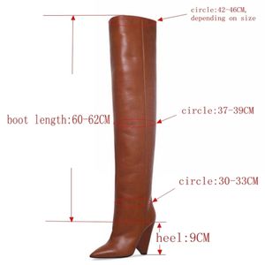 Mujeres sobre la rodilla Muslo de cuero Otoño Invierno Damas Moda Piel Cálida Botas de tacón alto Zapatos de nieve Mujer Y200115 GAI