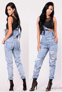 Vrouwen overalls gewassen denim jeans jumpsuits lange broek broek mode high street cool jeans pakken vrouwen kleding losse jeans outfit