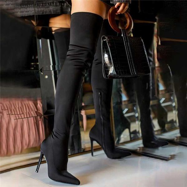 Femmes Overknee Bottes Talons hauts BootsWoman Zip Chaussures Pour Femmes 2021 Solid Casual Cuir Confortable Cuissardes Bottes Chaussures Rouge H1009