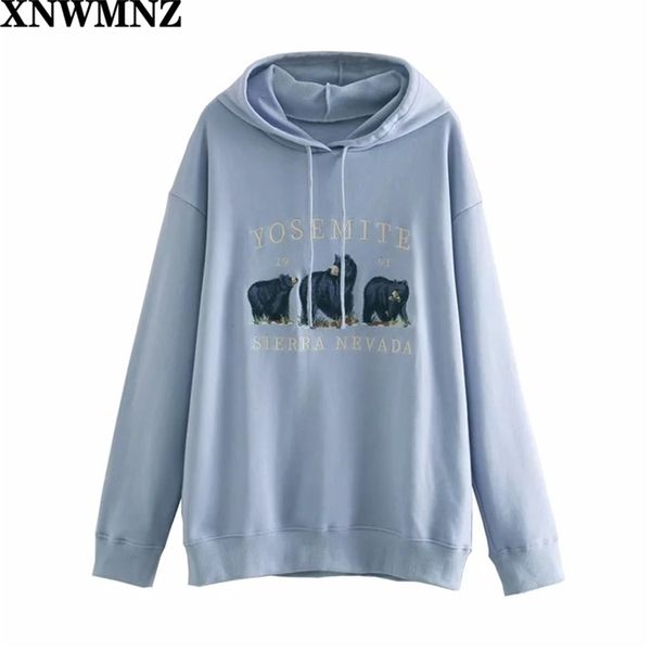 Femmes surdimensionné animal broderie sweats à capuche automne mode dames streetwear lâche femme élégant pulls filles chic 210520