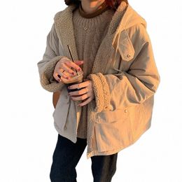 Femmes surdimensionnées Parkas à capuche épais manteau dames doux Kawaii veste double face vêtements d'extérieur automne hiver chaud manches LG Bomber k61Y #
